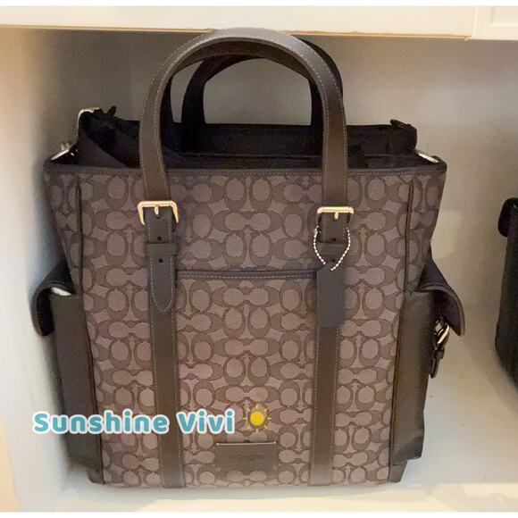 NWT COACH CR325 Sprint Tote Bag in Signature Jacquard Silver/Charcoal/Black - Picture 2 of 9